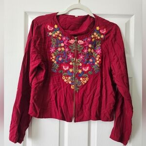 Embroidered bomber jacket, burgundy, small